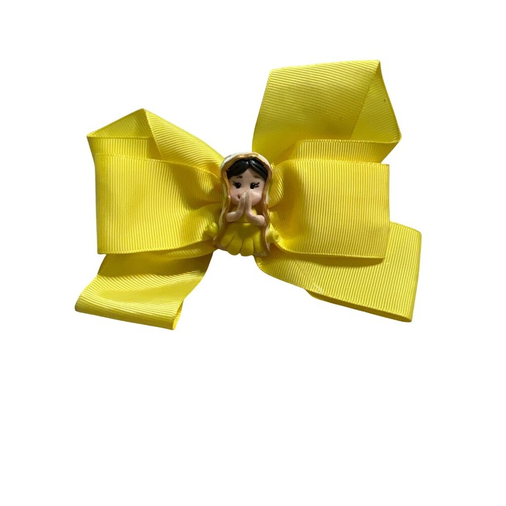 Yellow Grosgrain Hair Bow Praying Girl Clay Alligator Clip Barrette Head Scarf